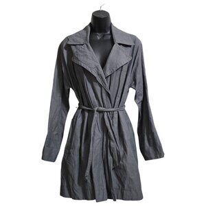 J. Jill Gray Metallic Wing Collar Wrap Waist Tie Trench Coat Sz XSP